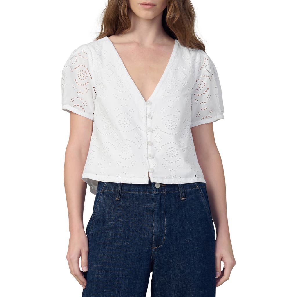 Joe's The Halle Puff Sleeve Eyelet Cotton Button-up Shirt In White