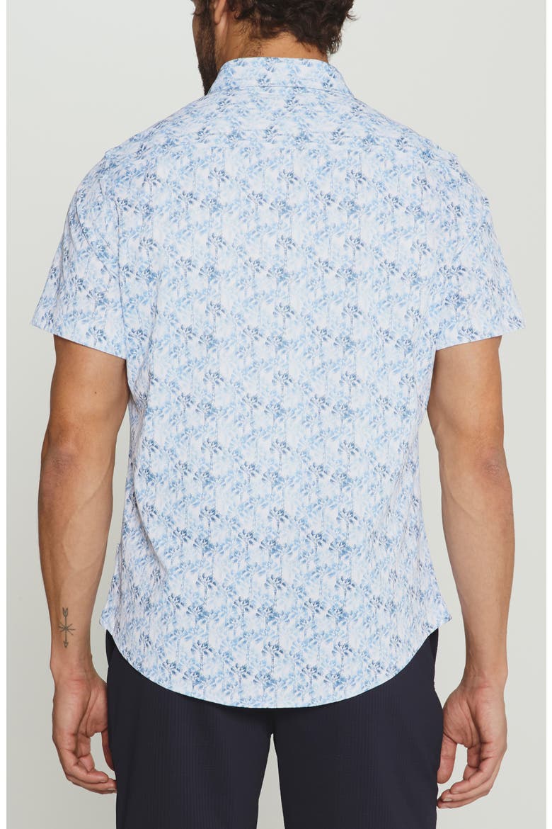 Palmline Tree Print Short Sleeve Stretch Button-Up Shirt, Alternate, color, LIGHT BLUE