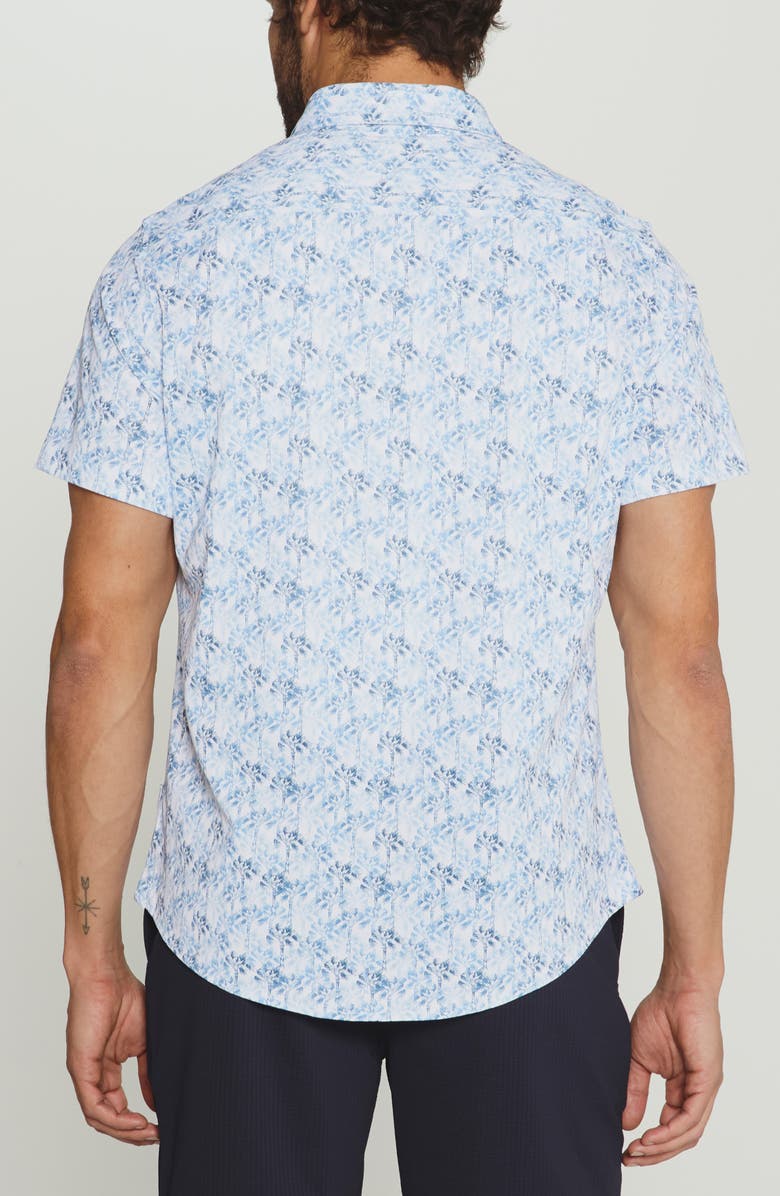 7 Diamonds Palmline Tree Print Short Sleeve Stretch Button-Up Shirt, Alternate, color,