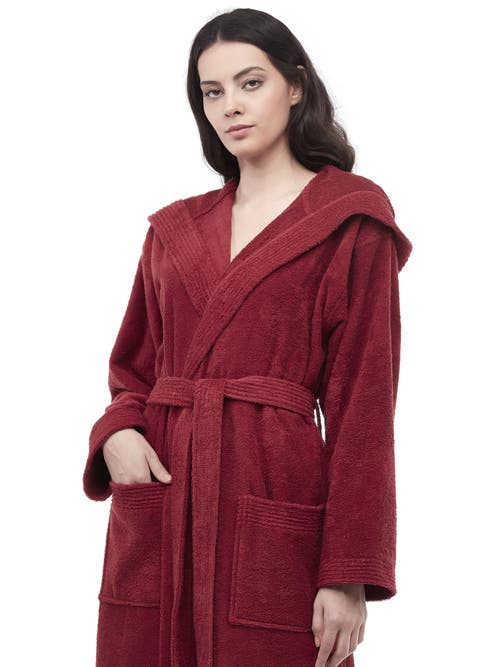 Arus Paradise Womens Hooded Cotton Bath Robe In Burgundy