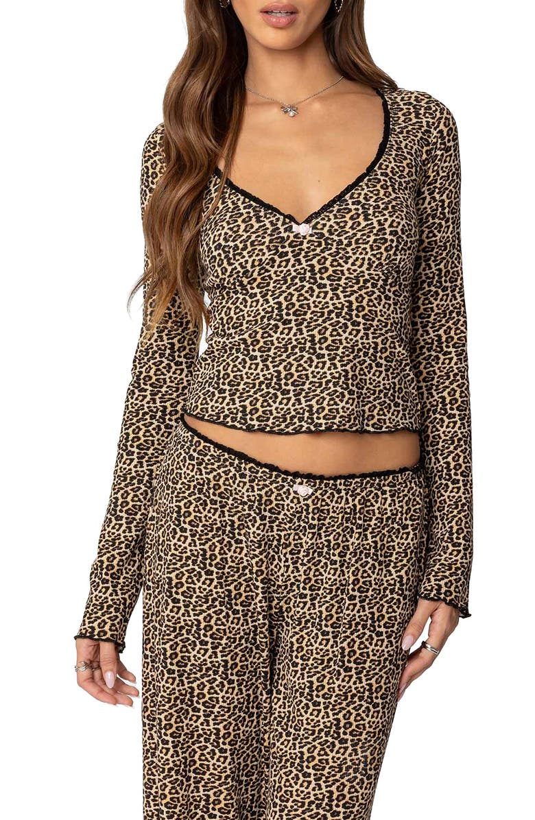 EDIKTED Lue Leopard Print Long Sleeve Top, Main, color, Mix