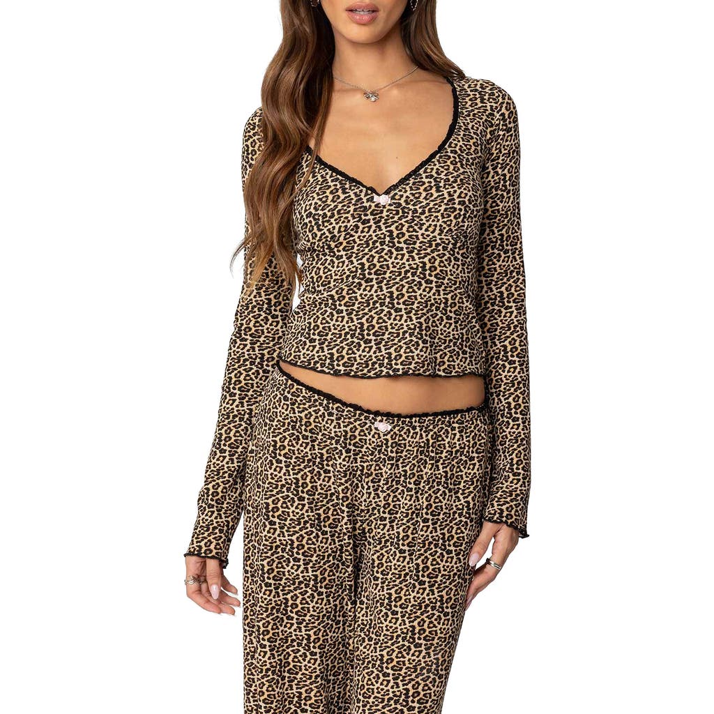 EDIKTED EDIKTED LUE LEOPARD PRINT LONG SLEEVE TOP
