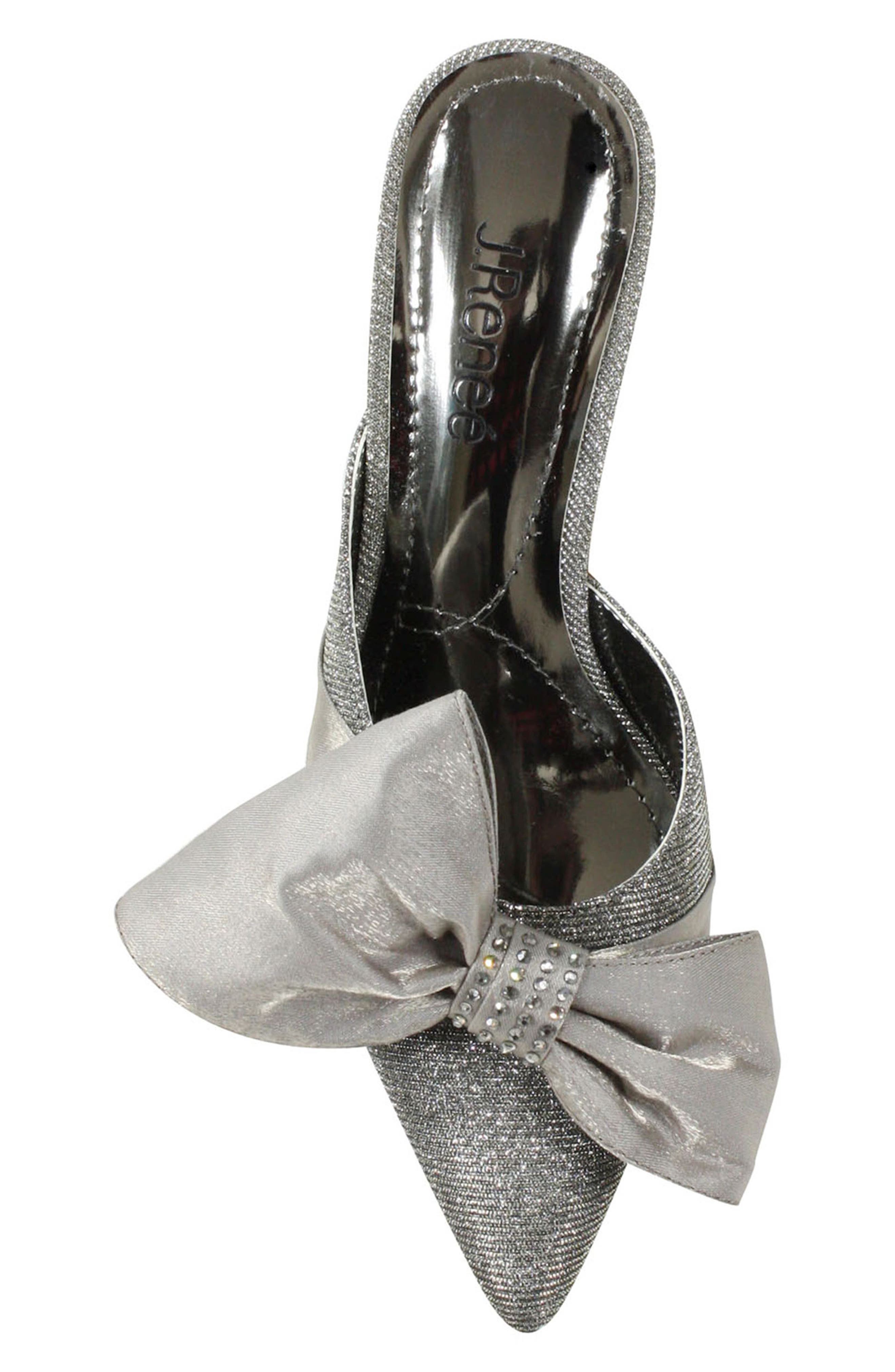 Elonna Bow Pointed Toe Mule, Alternate, color, PEWTER GLITTER