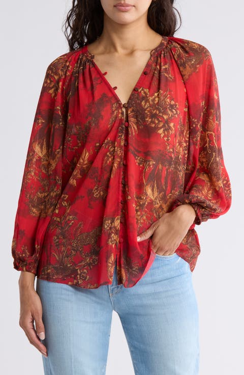 Teagan Balloon Sleeve Button-Up Top