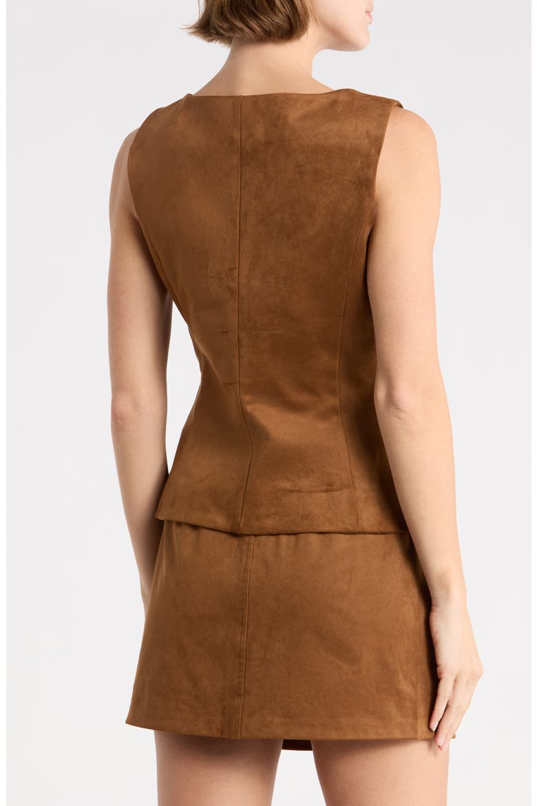 Faux Leather Boatneck Vest, Alternate, color, BROWN
