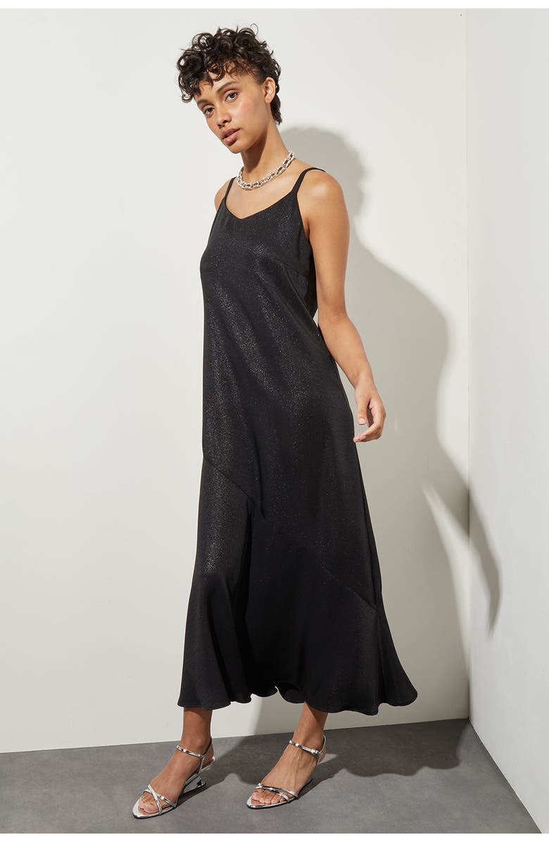 Ming Wang Maxi A Line Dress, Alternate, color, Black/Silver