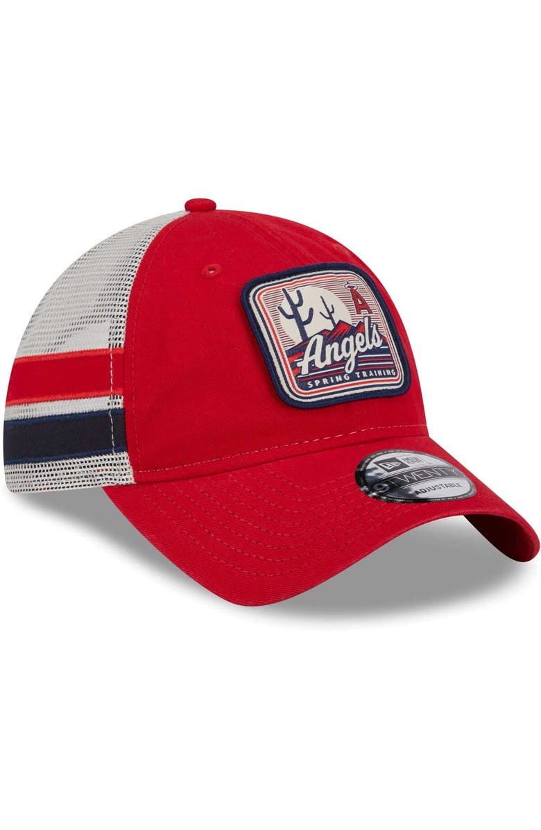 New Era Men's New Era Red/White Los Angeles Angels Spring Training Striped 9TWENTY Trucker Adjustable Hat, Main, color, 
