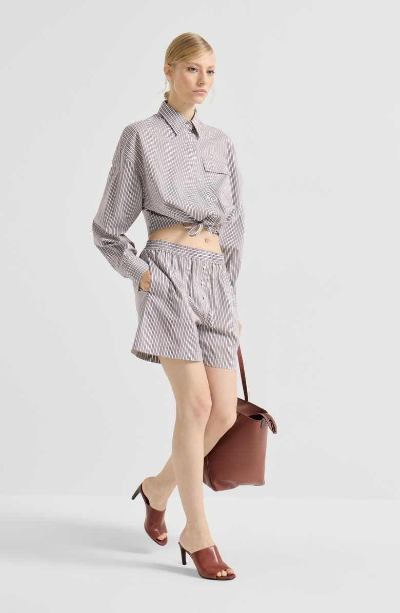 Brunello Cucinelli Pyjama-style shorts with monili, Alternate, color, Bordeaux