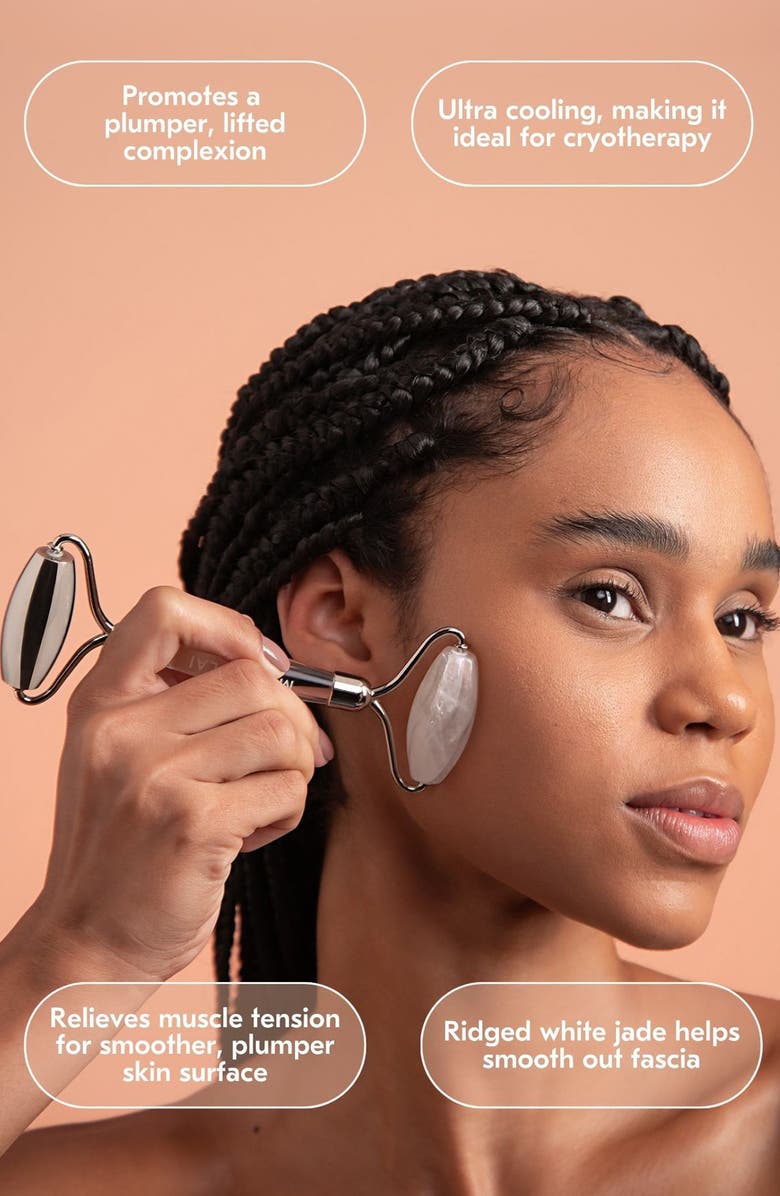 MOUNT LAI Vitality Qi White Jade & Stainless Steel Dual-Action Facial Roller, Alternate, color, White