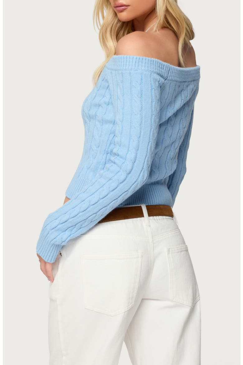 Tanzia Off the Shoulder Cable Stitch Sweater, Alternate, color, LIGHT-BLUE