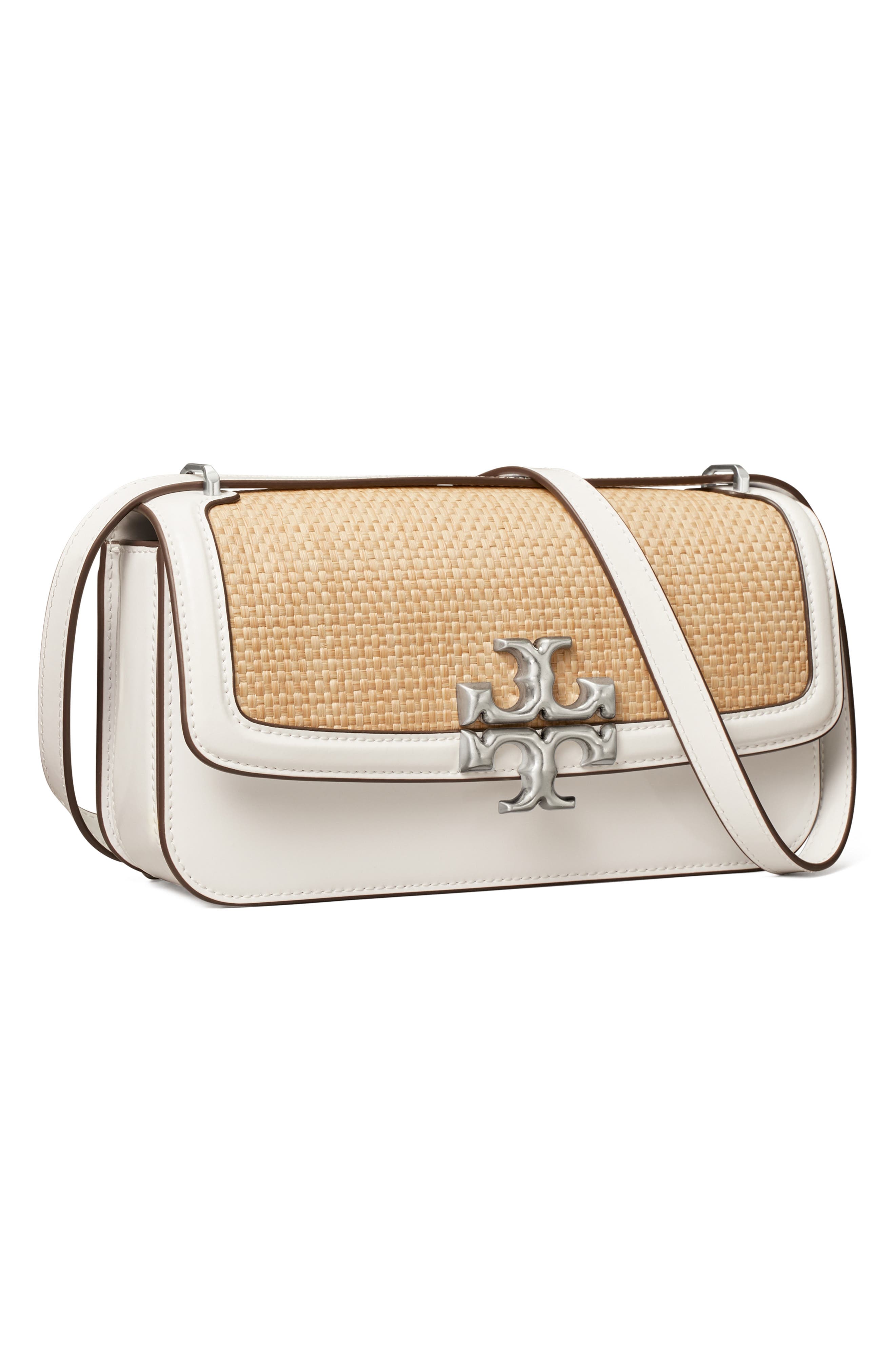 Tory Burch Eleanor Small E/W Leather Straw Convertible Shoulder Bag, Alternate, color, 