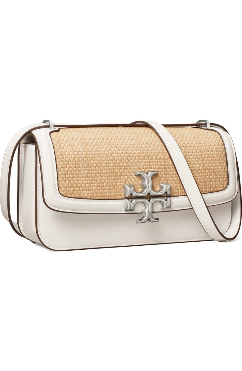 Tory Burch Eleanor Small E/W Leather Straw Convertible Shoulder Bag, Alternate, color,