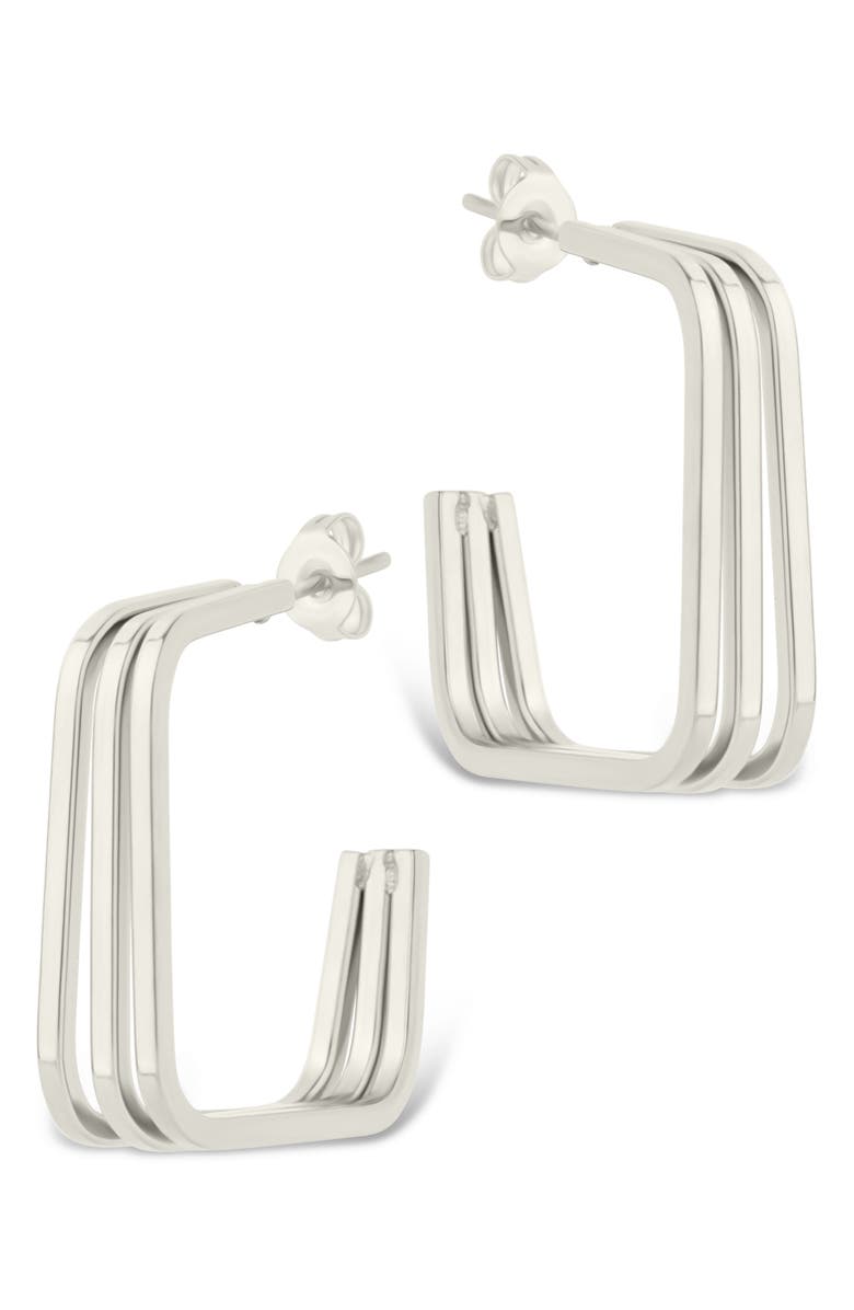 Sterling Forever Davina Square Triple Hoop Earrings, Alternate, color, Silver
