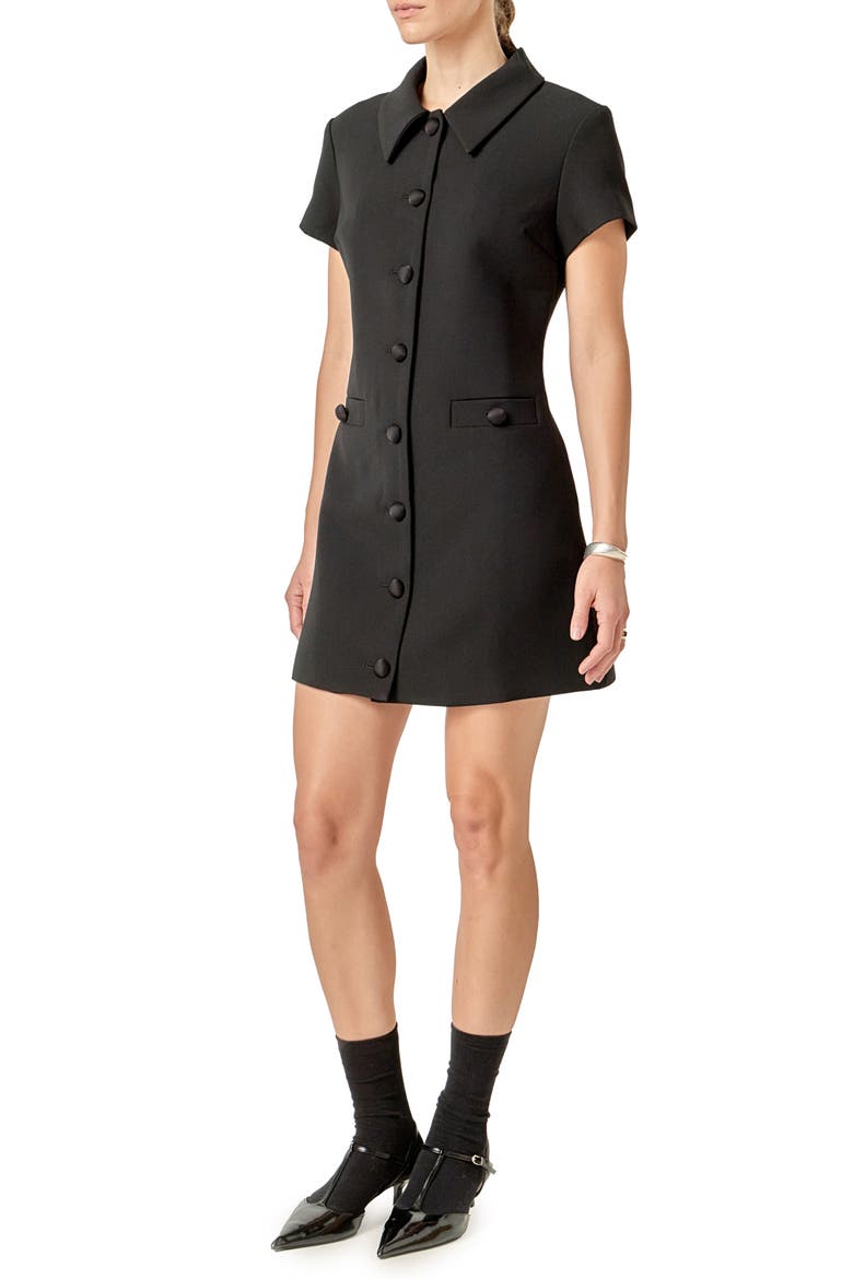 Velvet Button Mini Shirdress, Alternate, color, BLACK