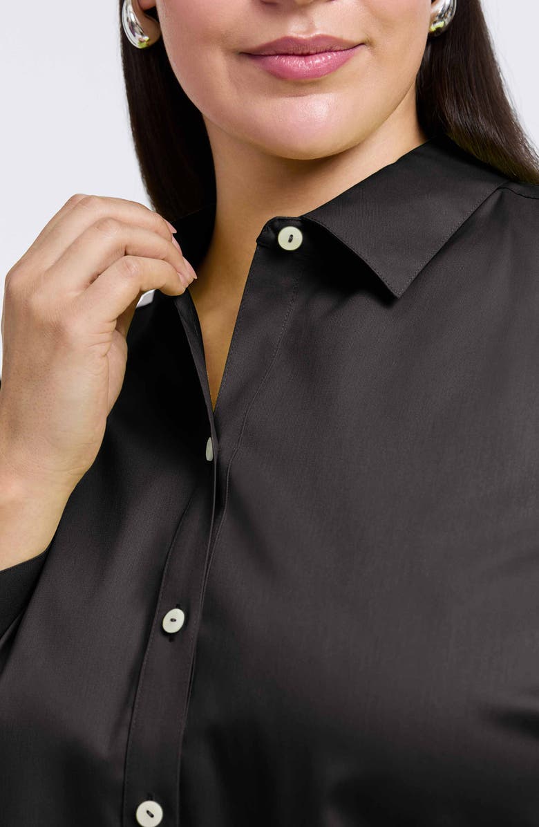 Foxcroft Scarlett Scallop Hem Button-Up Shirt, Alternate, color, Black