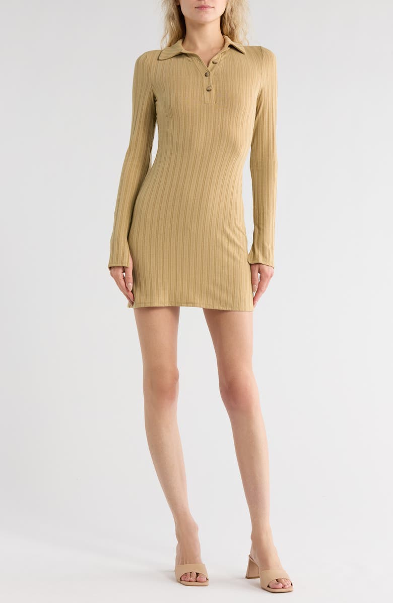 ASOS DESIGN Long Sleeve Polo Mindress, Main, color, Brown