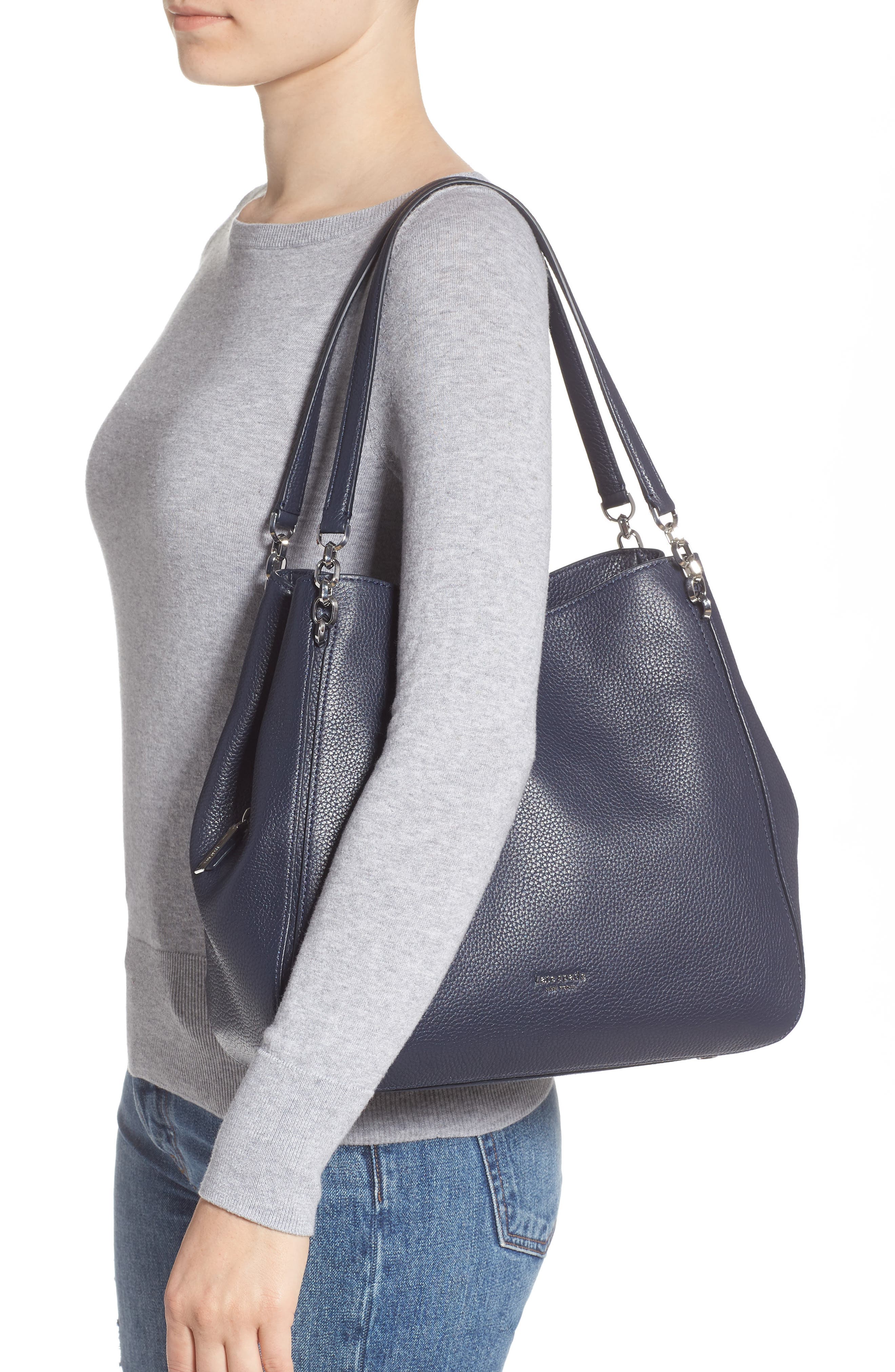 large hailey leather shoulder bag, Alternate, color, BLAZER BLUE