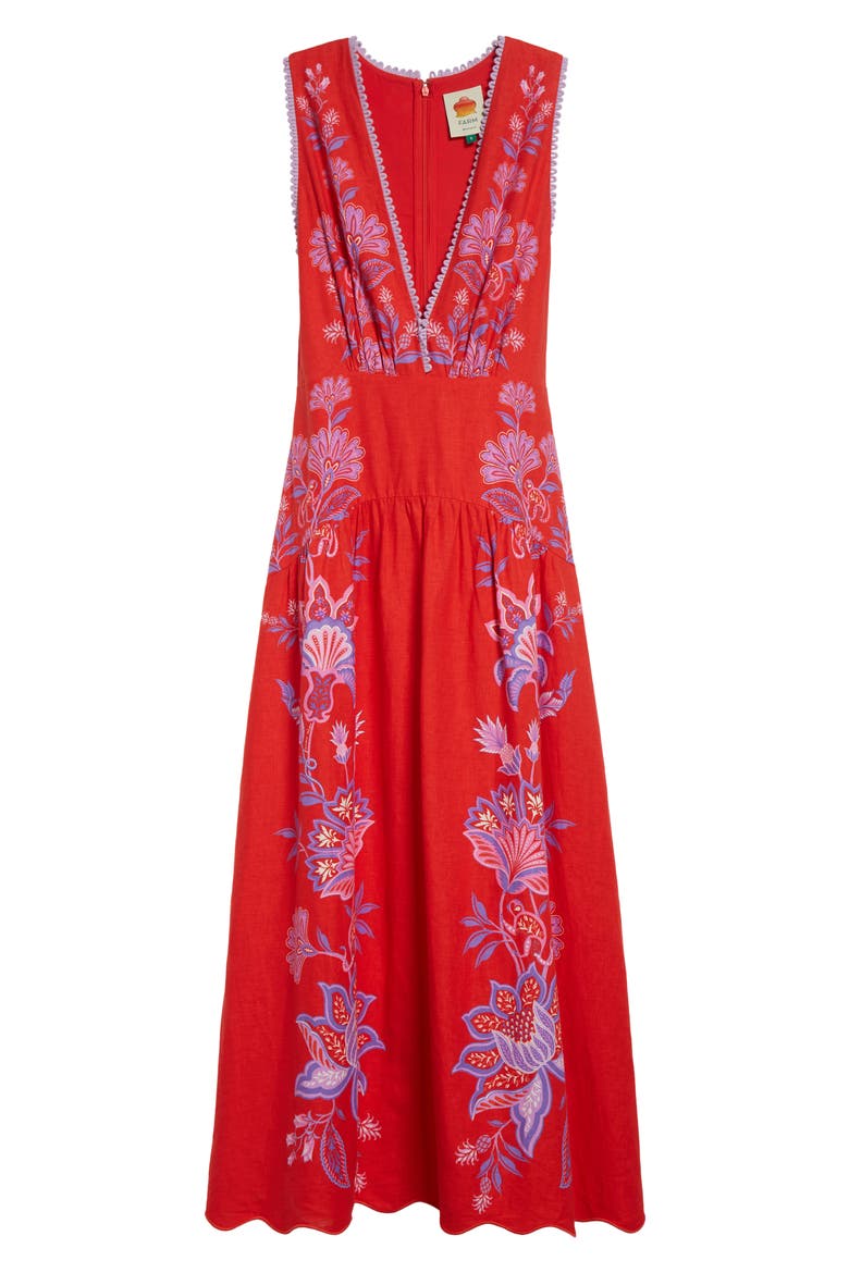 Porcelain Garden Floral Linen Maxi Dress, Alternate, color, RED