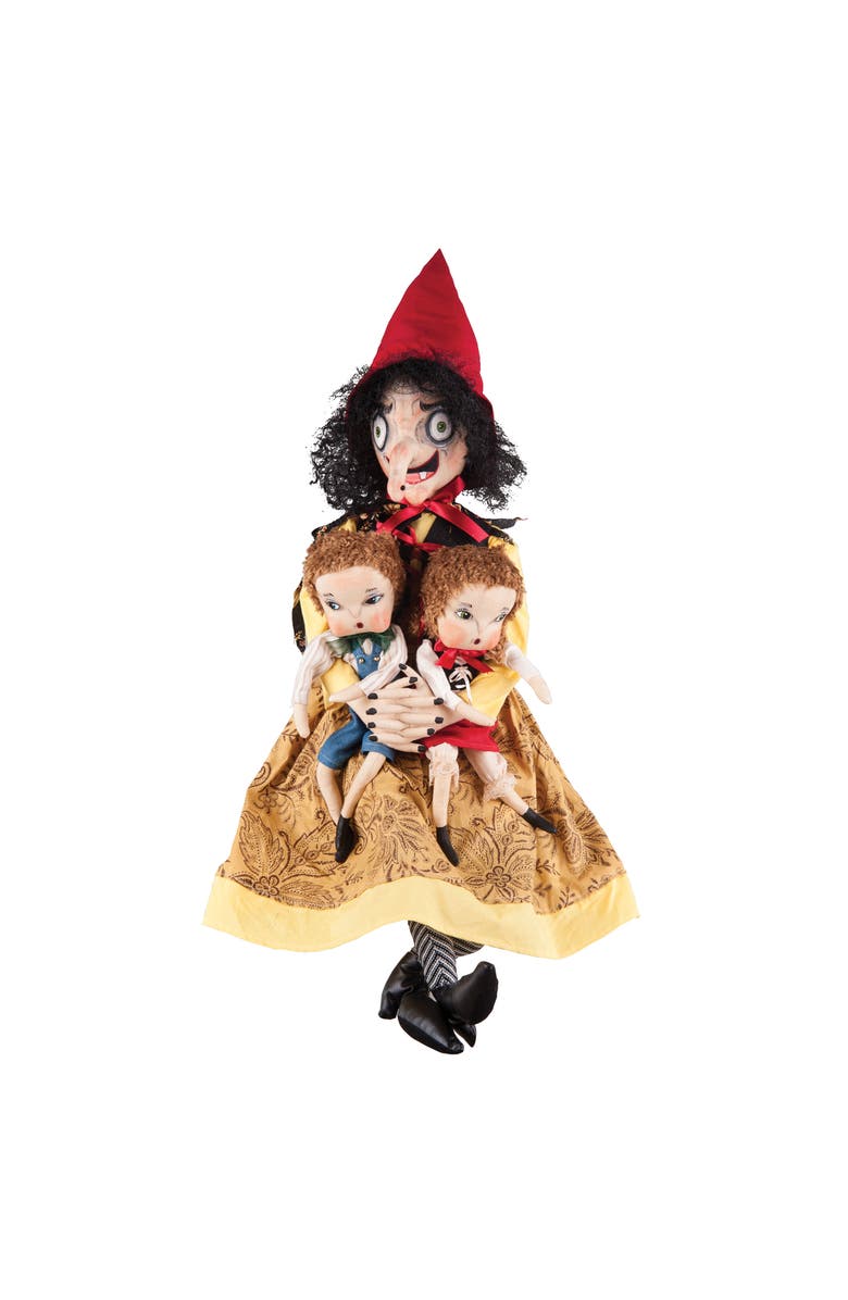 Gallerie II Halloween Sadie Old Hag Hansel & Gretel Large Folk Art Doll Figurine 36", Main, color, Yellow