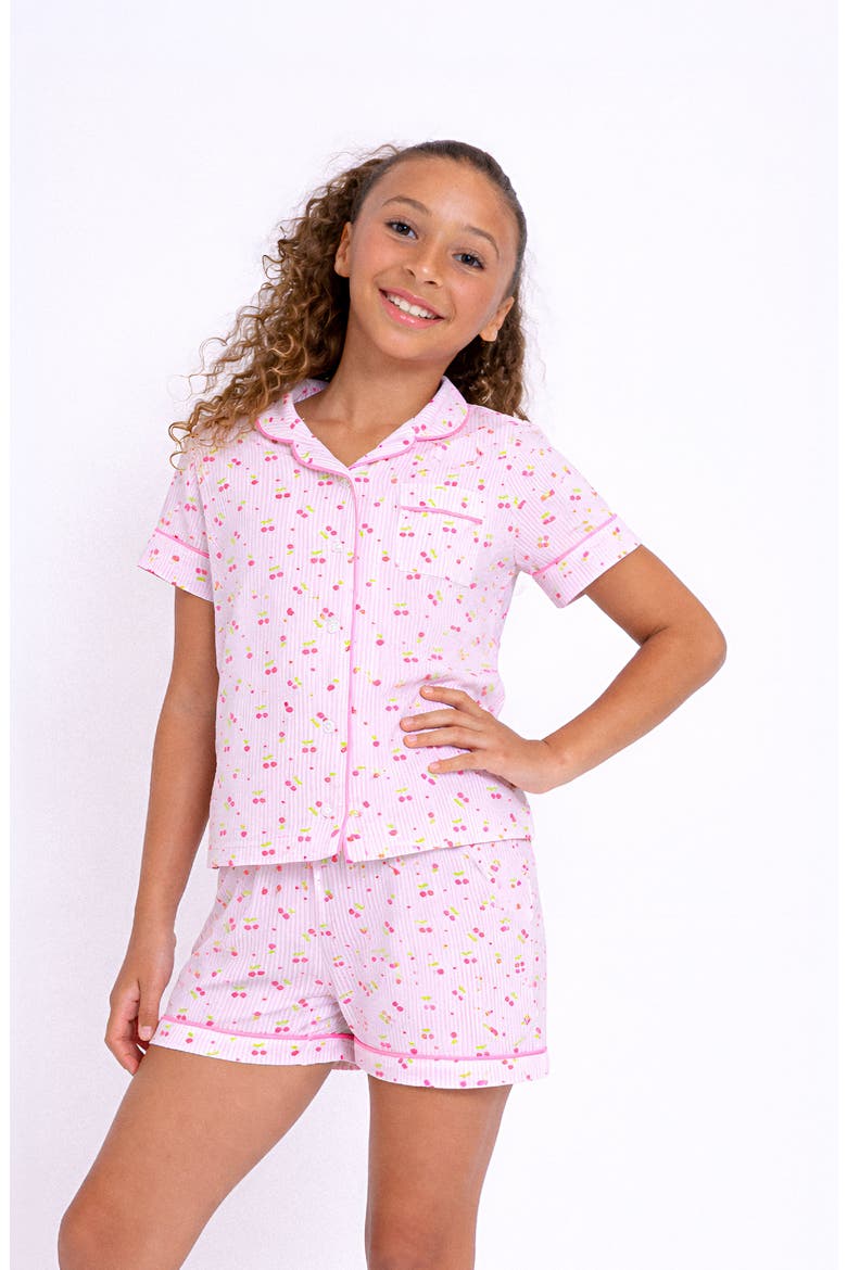 Cherry Stripes Short Sleeve Jersey PJ, Alternate, color, Pink Multi