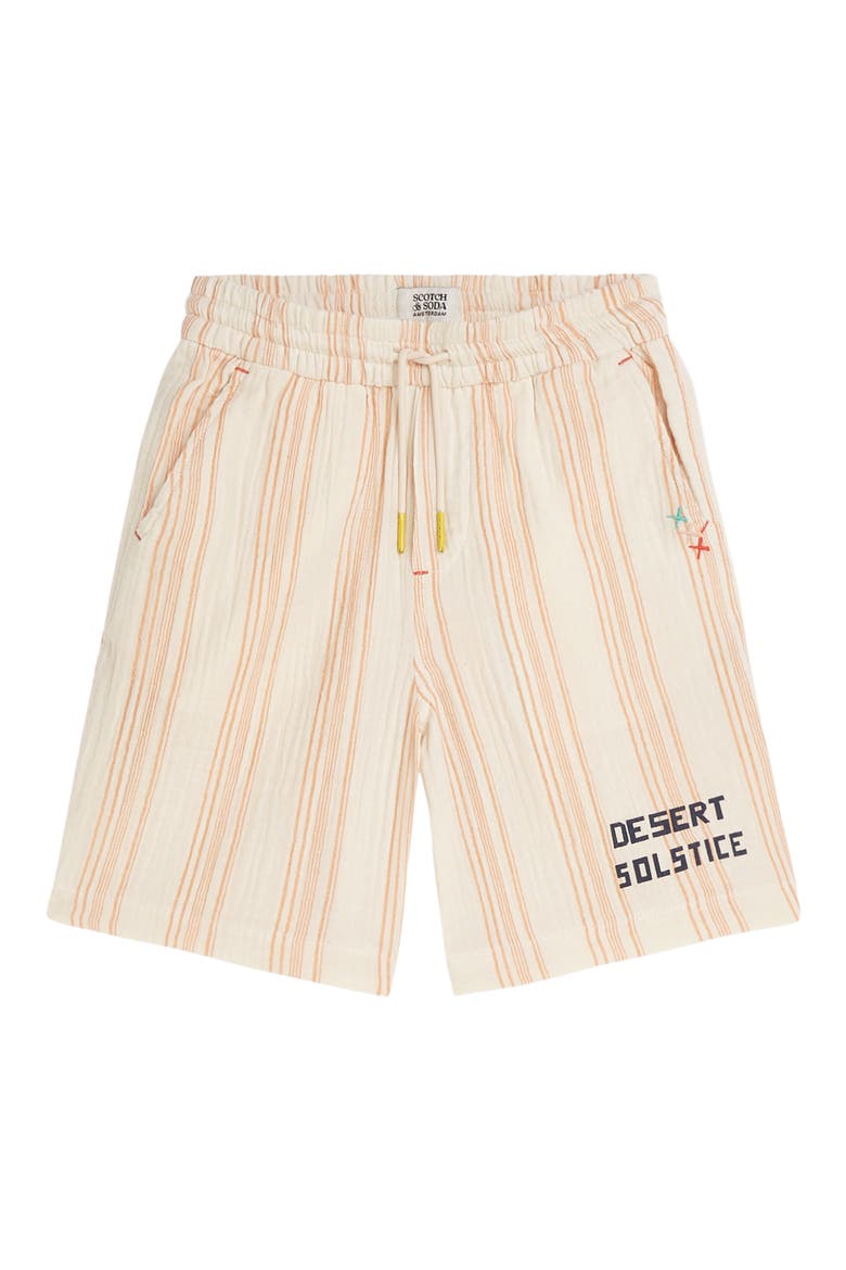 Kids' Stripe Cotton Drawstring Shorts, Main, color, EGGNOG STRIPE