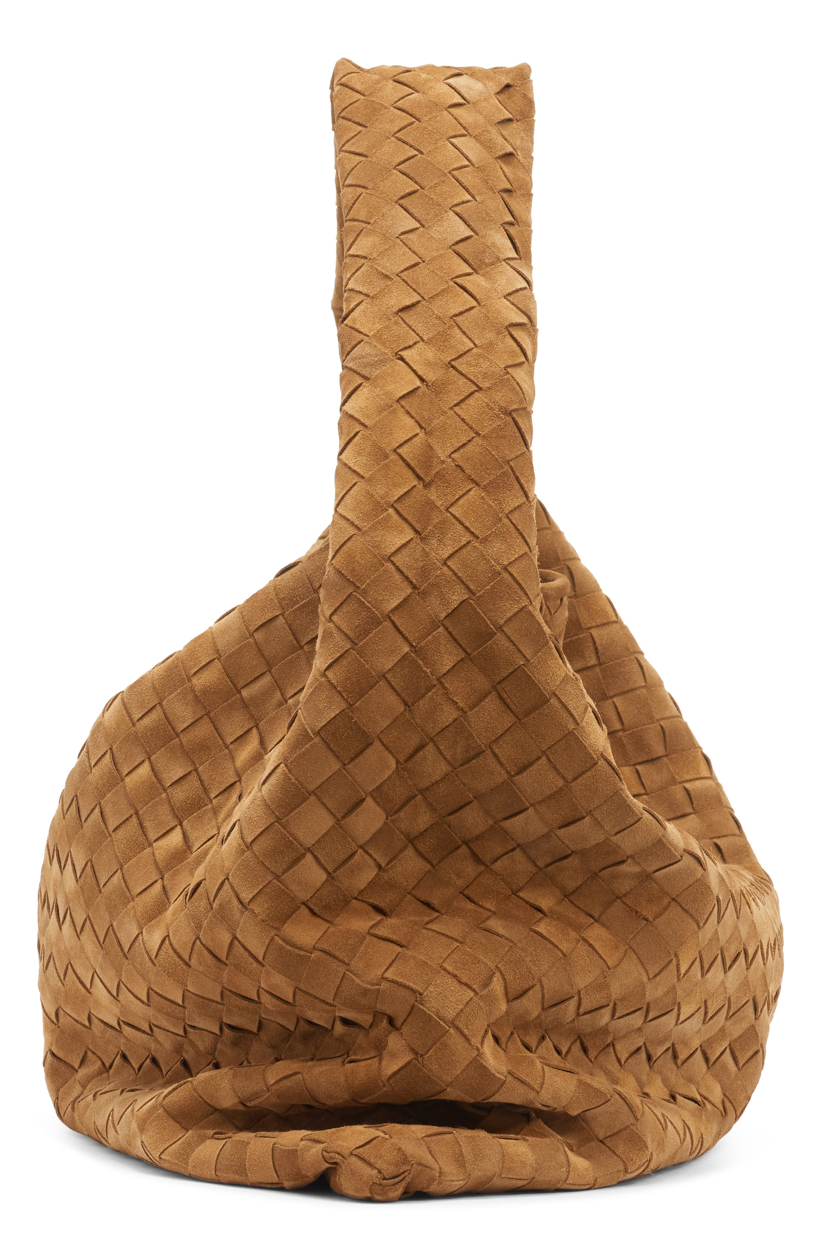 Bottega Veneta Large Hop Intrecciato Suede Hobo Bag, Alternate, color, Acorn/ Brass