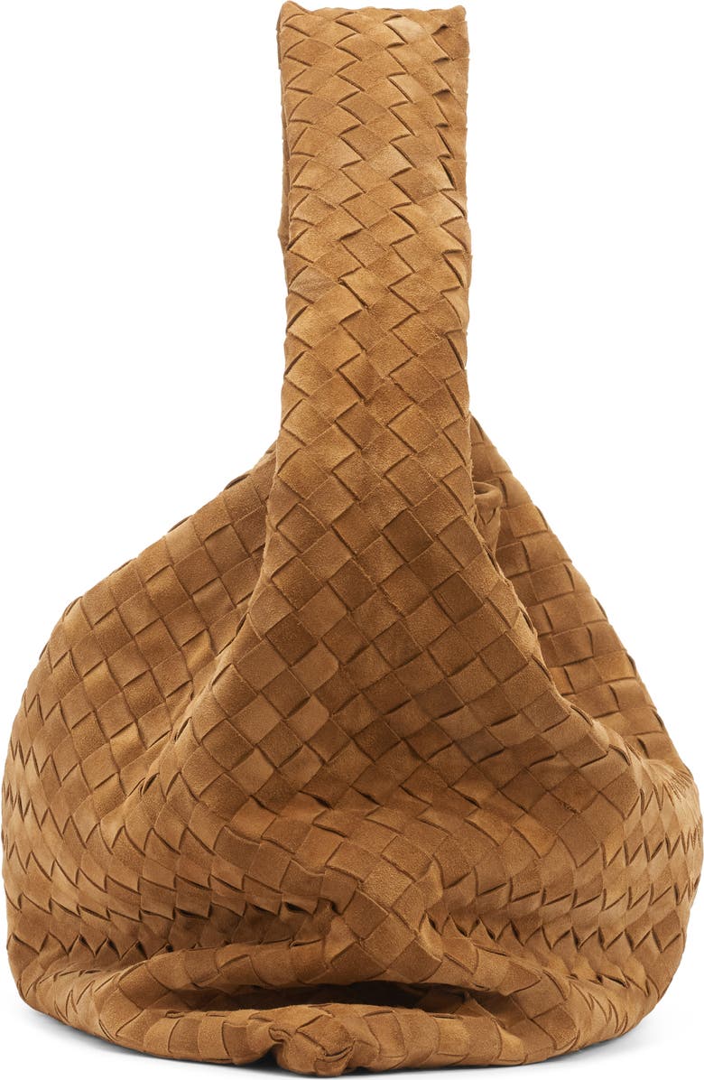 Bottega Veneta Large Hop Intrecciato Suede Hobo Bag, Alternate, color, Acorn/ Brass