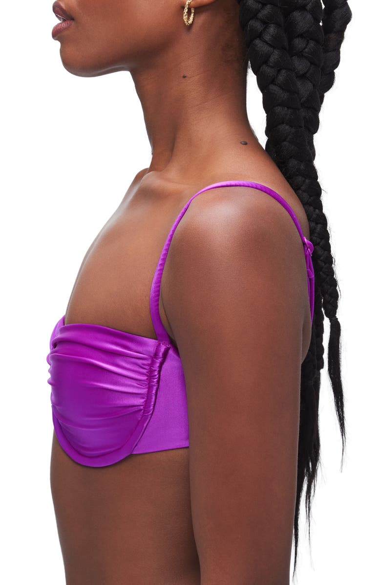Good American Ruched Underwire Demi Cup Bikini Top, Alternate, color, Brightorchid001