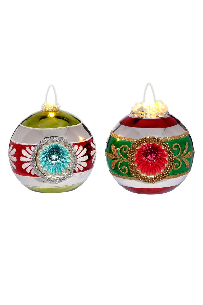 Glitter Floral Globe with LED Ornament, Set of 6, Main, color, Red