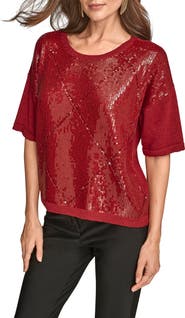 Donna Karan New York Short Sleeve Sequin Sweater