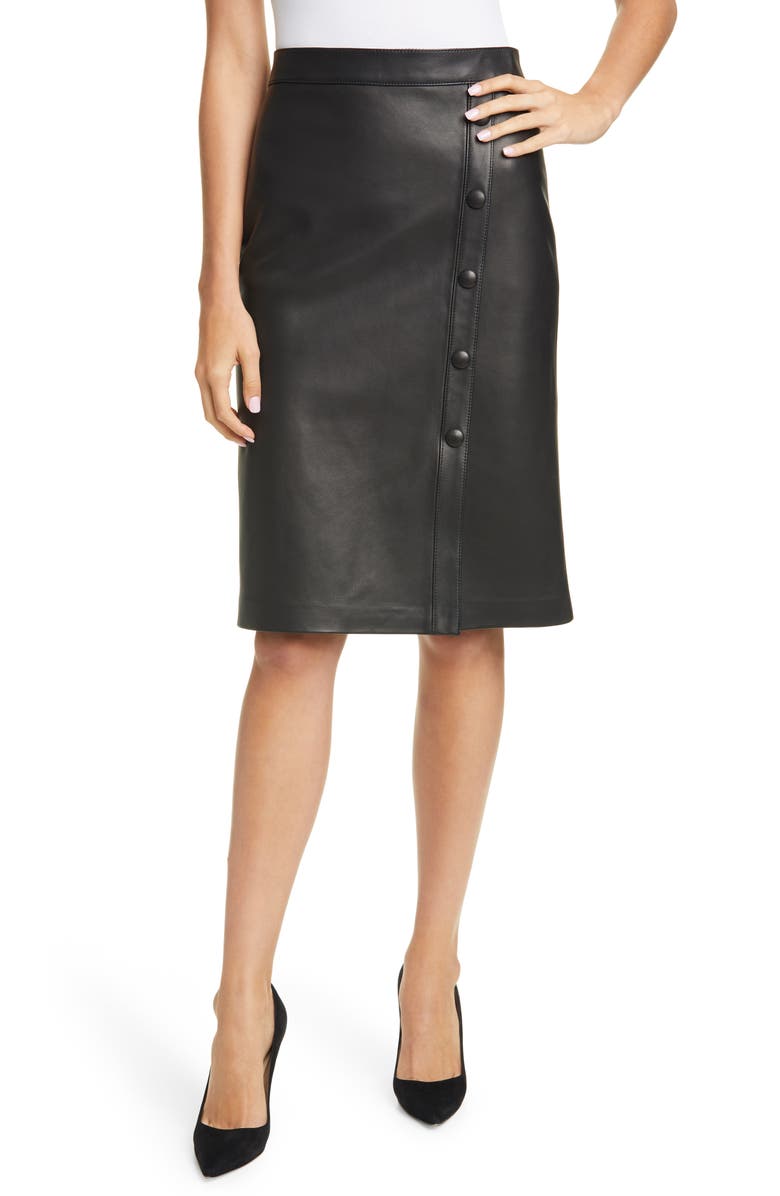 Nordstrom Signature Nordstom Signature Button Detail Leather Skirt, Main, color,