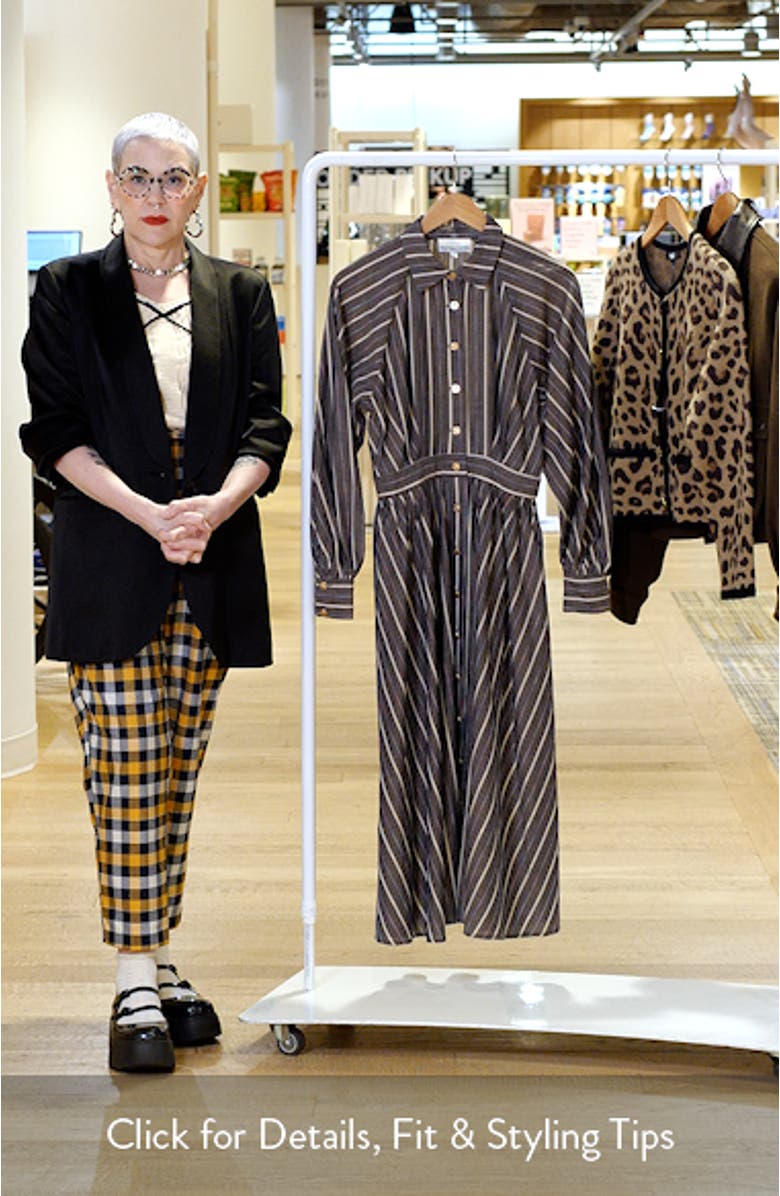 Stripe Pleated Long Sleeve Midi Shirtdress, sales video thumbnail