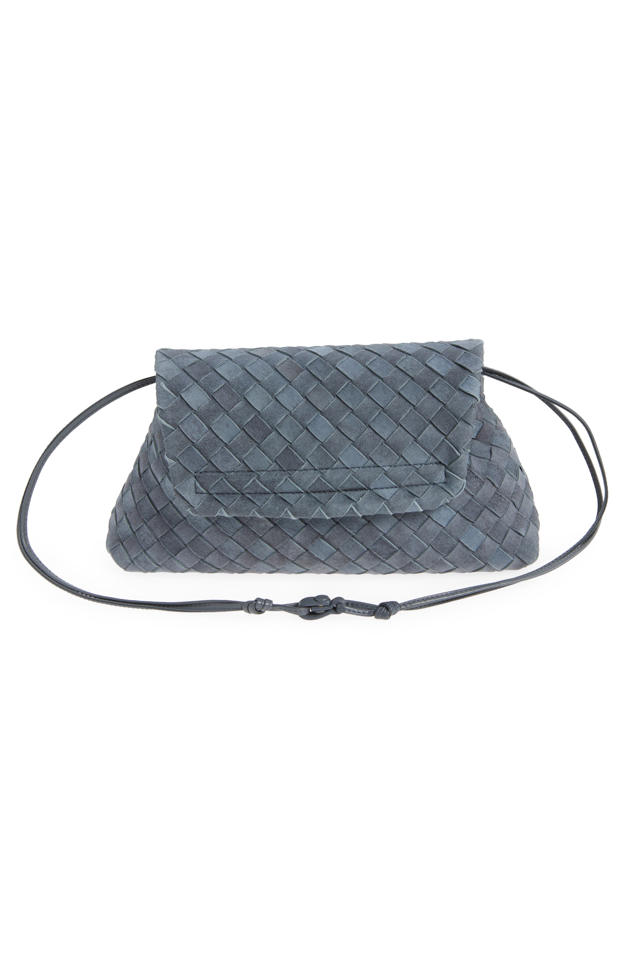 Bottega Veneta Large Intrecciato Suede Pouch, Alternate, color, 4545 Cloudy Indigo/ Gravel