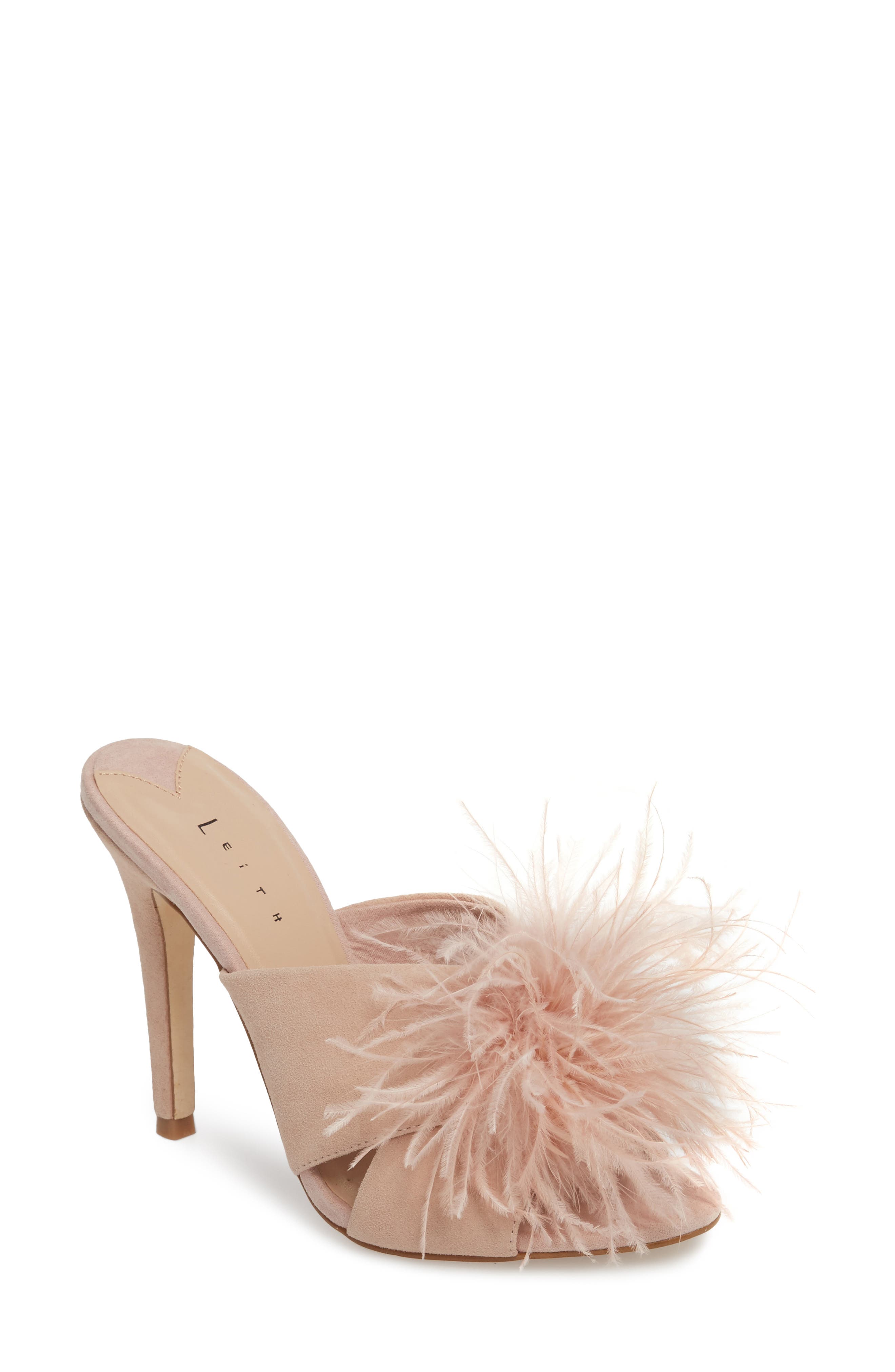 Edge Feather Sandal, Main, color, BLUSH SUEDE