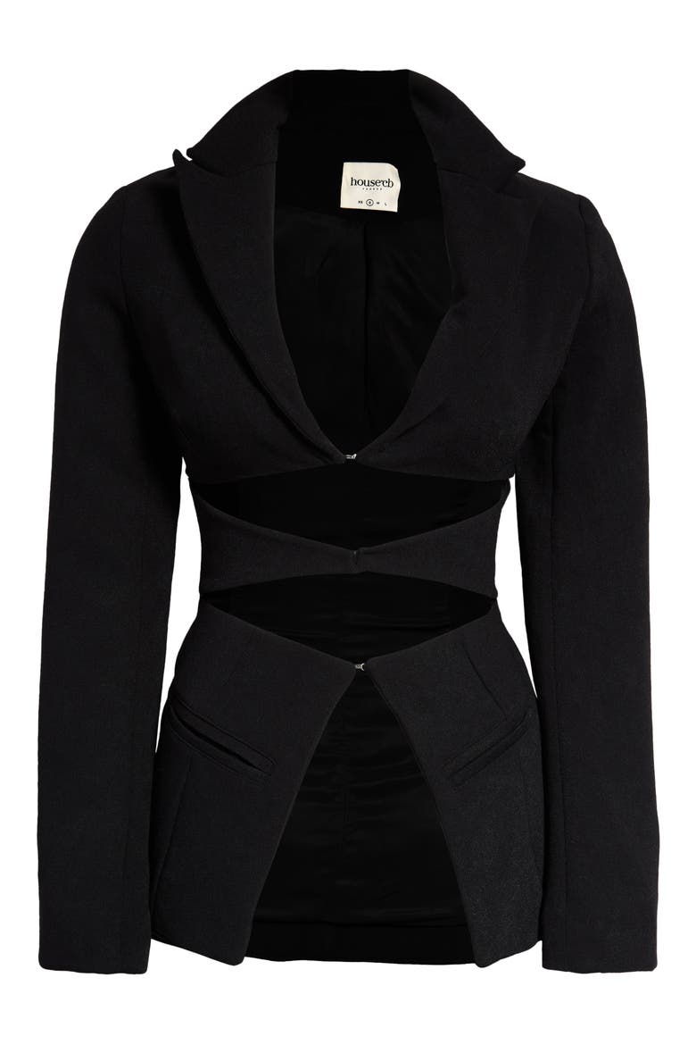 Nour Cutout Crepe Blazer, Alternate, color, BLACK