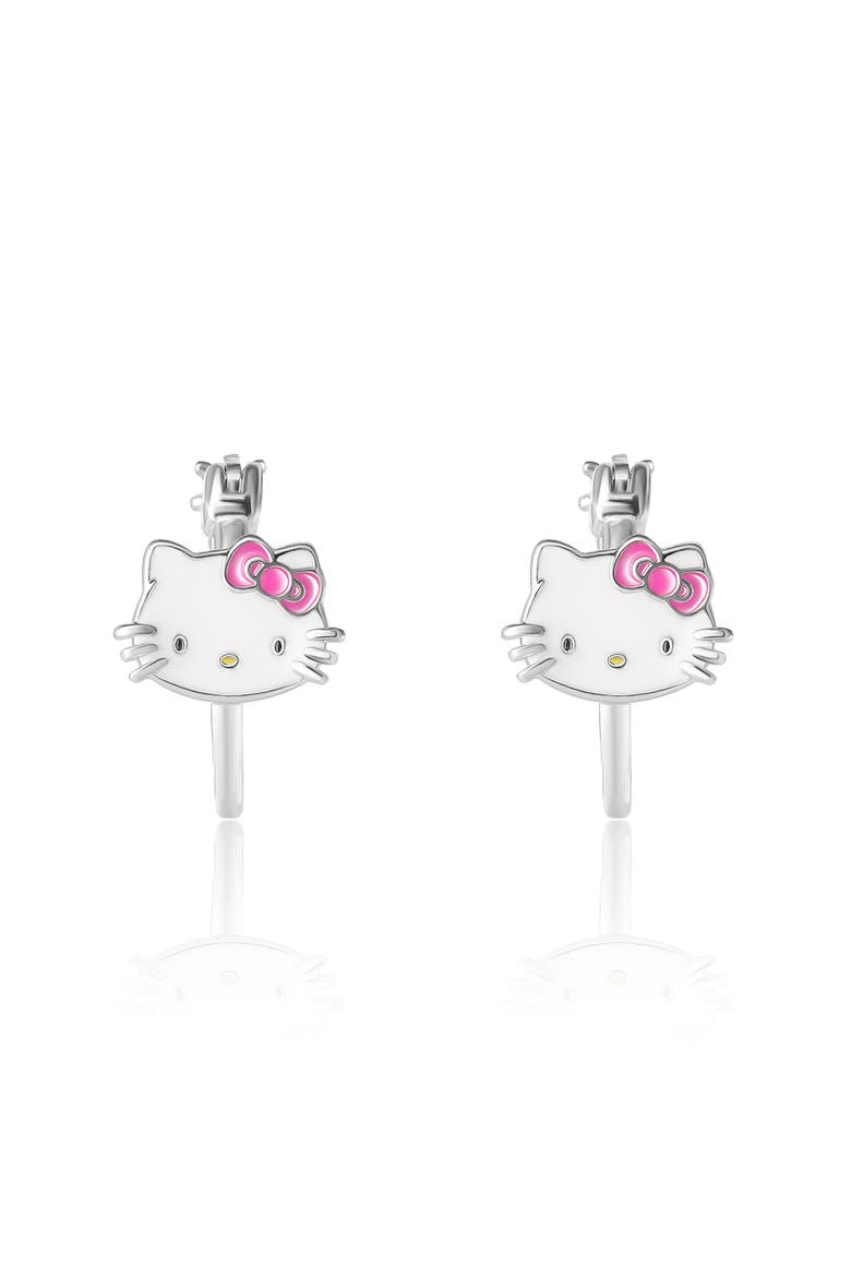 Sterling Silver Enamel Hoop Earrings, Alternate, color, Silver, white