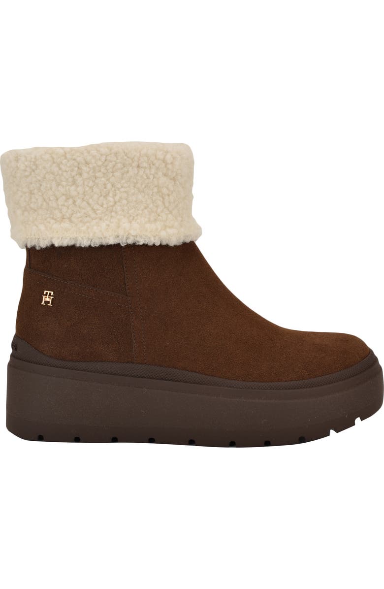 Tommy Hilfiger Peleiz Faux Shearling Cuff Platform Bootie, Alternate, color, Dark Brown Suede Shearling