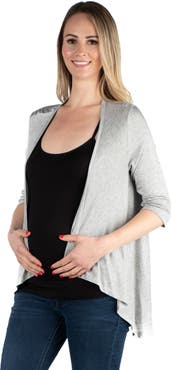 24seven Comfort Apparel Maternity Elbow Length Sleeve Open Cardigan