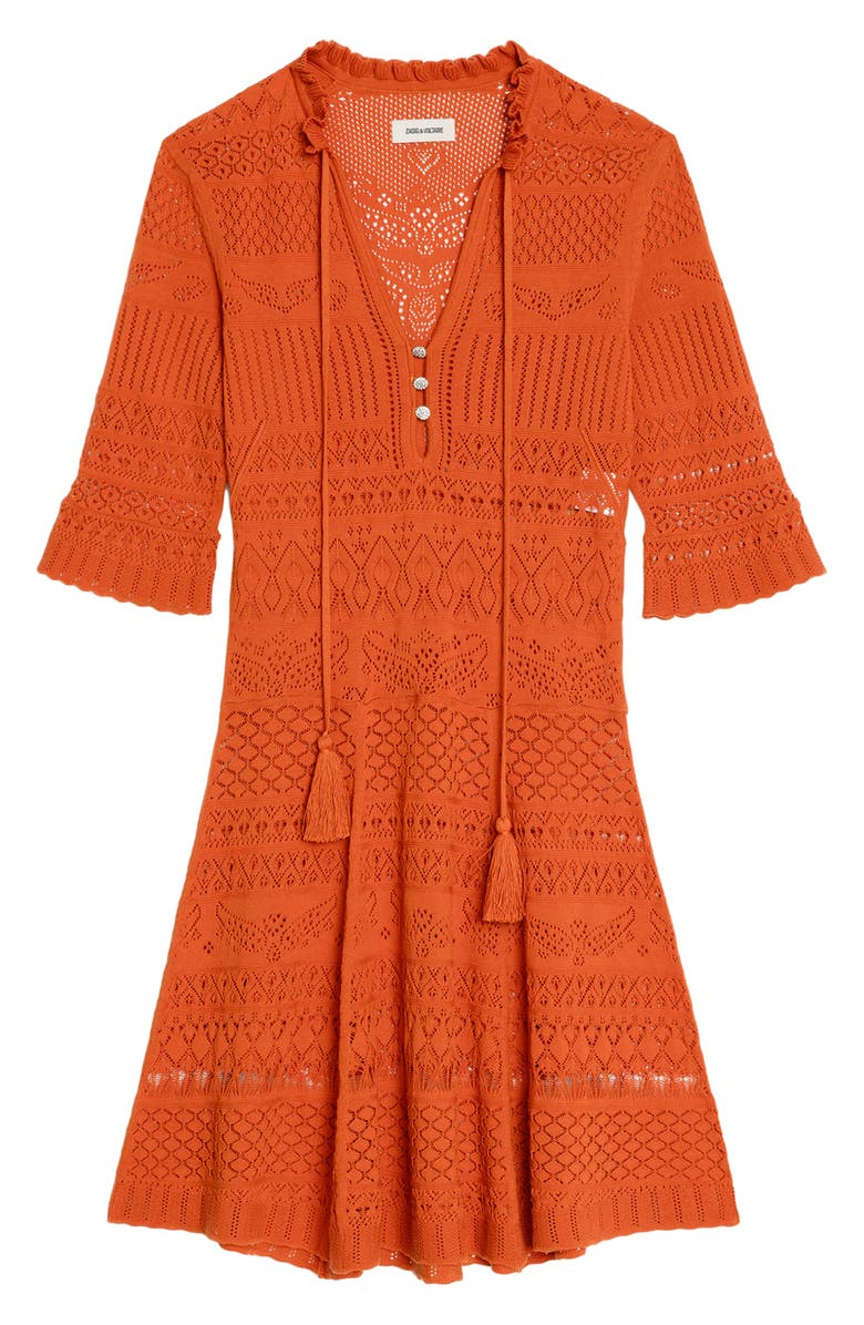 Zadig & Voltaire Memphis Cotton Pointelle Dress, Alternate, color, Tangerine