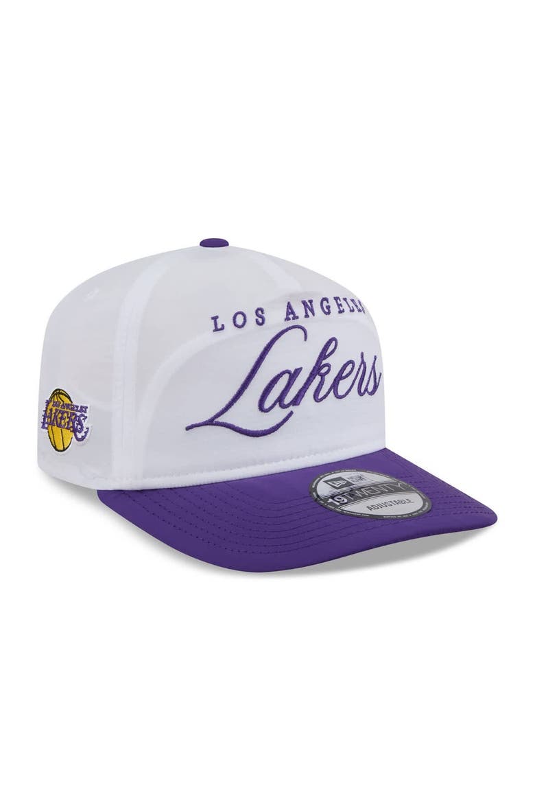 Men's New Era White/Purple Los Angeles Lakers 2025 NBA Draft On-Stage Nylon 19TWENTY Adjustable Hat, Main, color, White