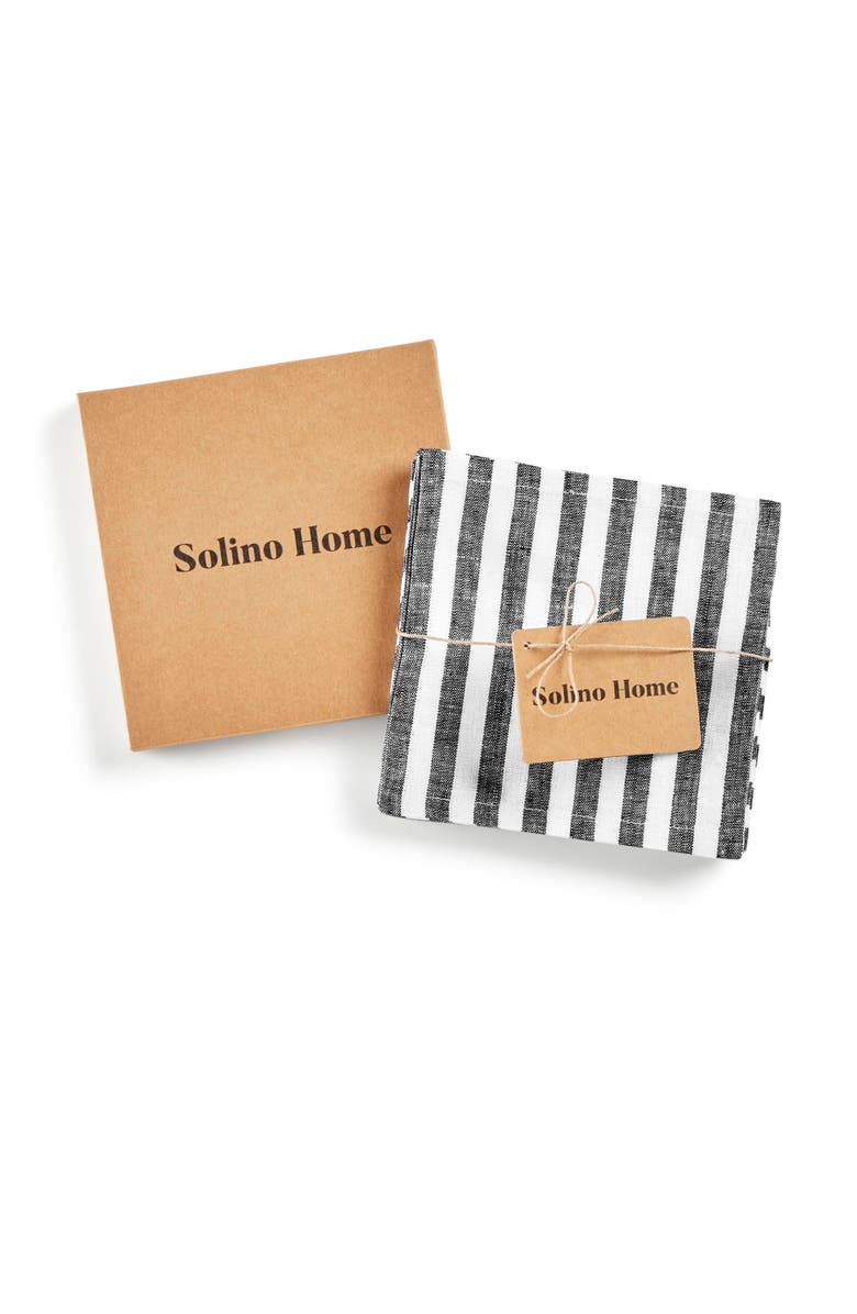 Solino Home Linen Cocktail Napkins - Amalfi Stripe, Alternate, color, Black And White