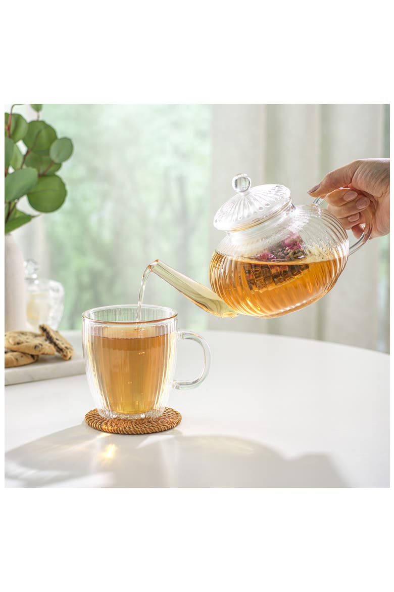 Set of 4 Savor Fluted Double Wall Glass Mug, Alternate, color, CLEAR