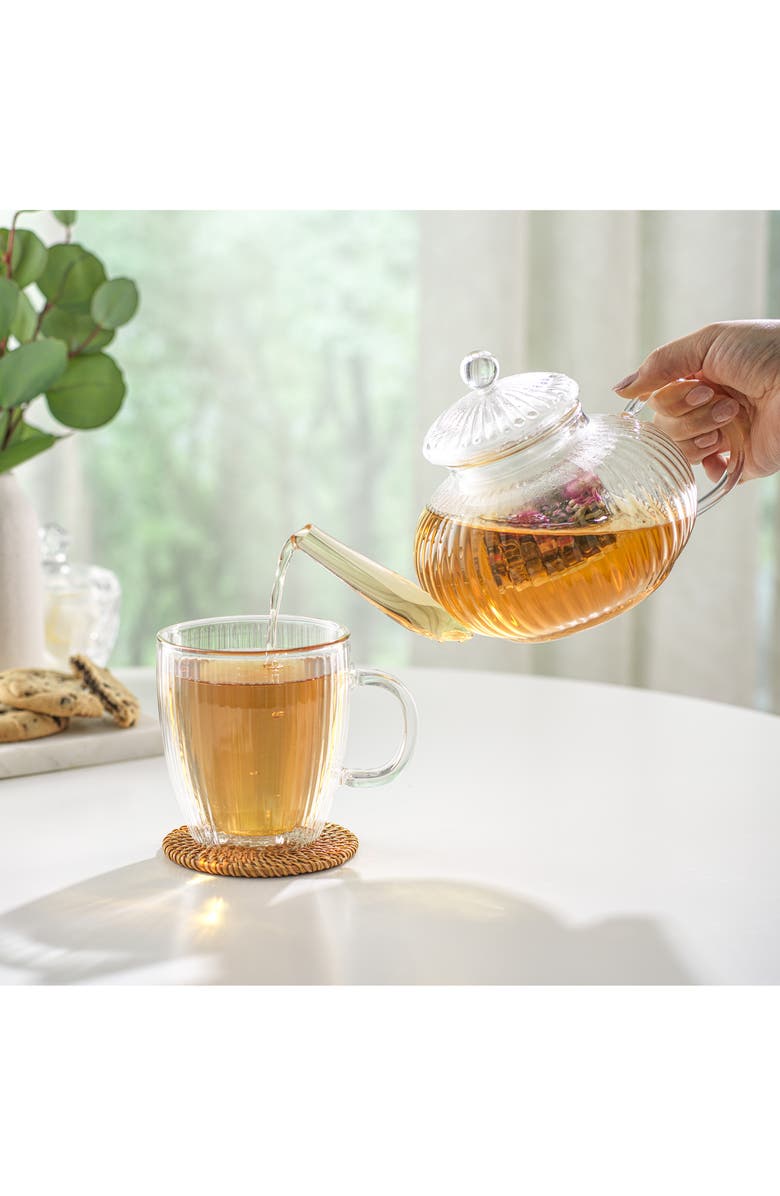 JoyJolt Set of 4 Savor Fluted Double Wall Glass Mug, Alternate, color, Clear