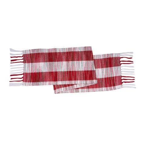 Red & White Mélange Christmas Table Runner w/ Fringe 14" x 72"