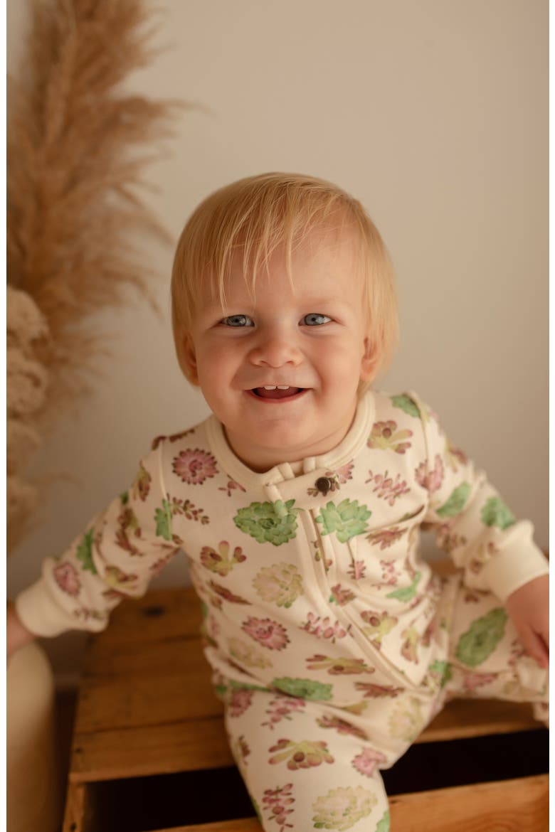 Organic Cotton Zip Romper, Alternate, color, BUTTERCREAM SUCCULENTS