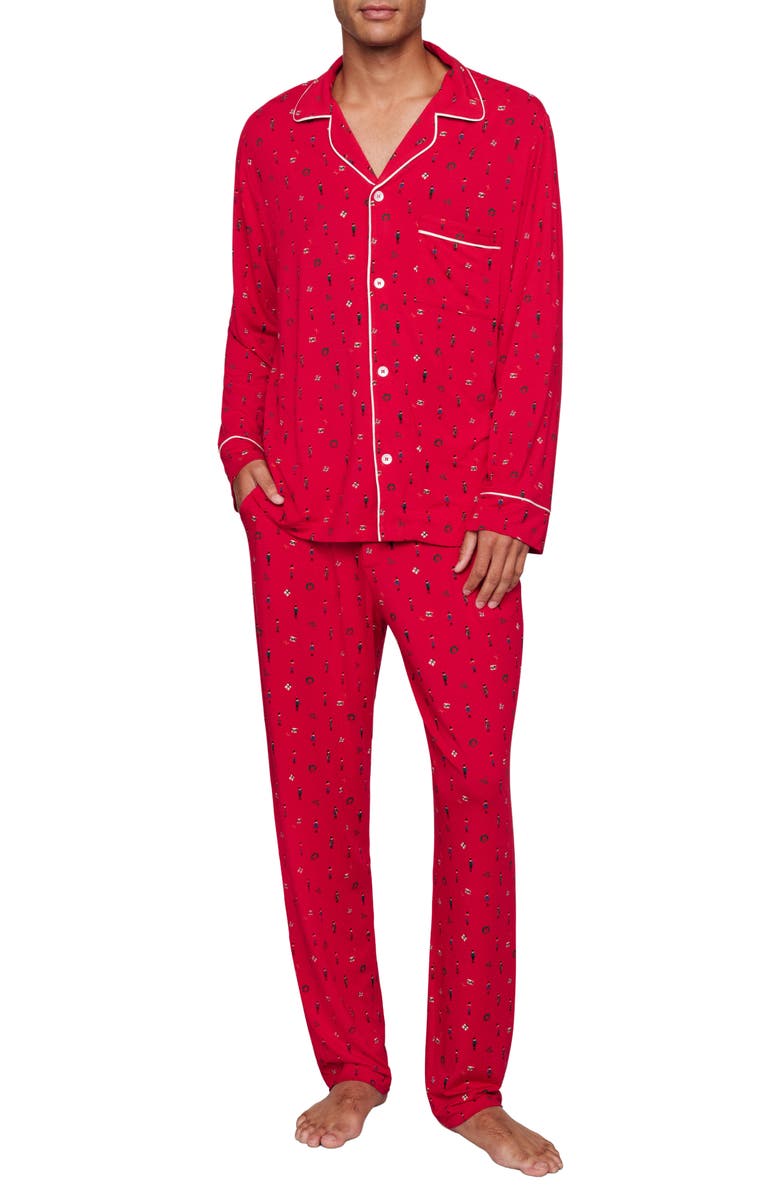 Eberjey William Print Stretch Tencel<sup>®</sup> Modal Long Pajamas, Main, color, Nutcracker Holly Red