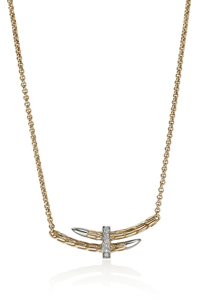 Pavé Diamond Spear Station Necklace, Main, color, SILVER AND GOLD