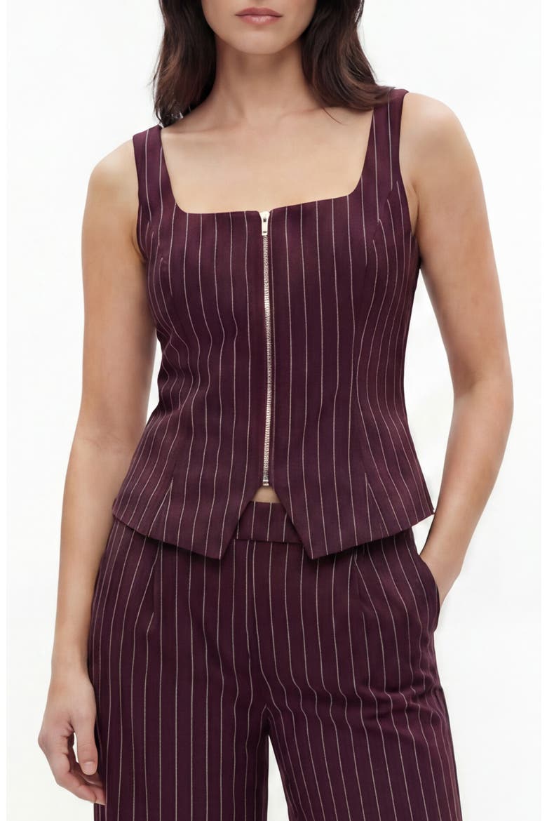 Fernanda Stripe Zip-Up Top, Main, color, BURGUNDY/ WHITE PINSTRIPE