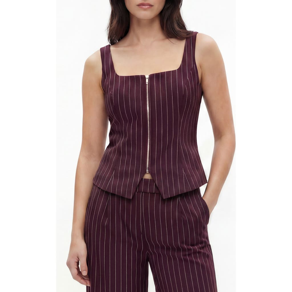 BY DESIGN Fernanda Stripe Zip-Up Top in Burgundy/White Pinstripe at Nordstrom Rack, Size Medium