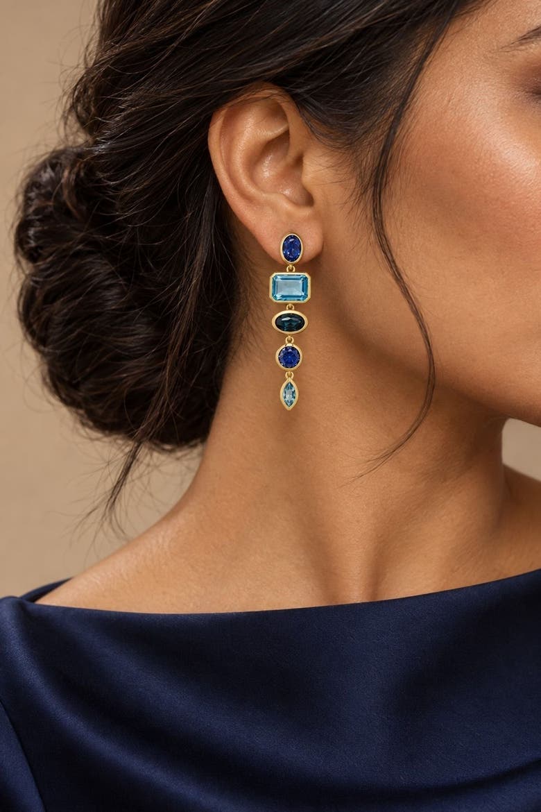 Sapphire & Topaz Dangle Earrings in 14K Gold, Alternate, color, Gold